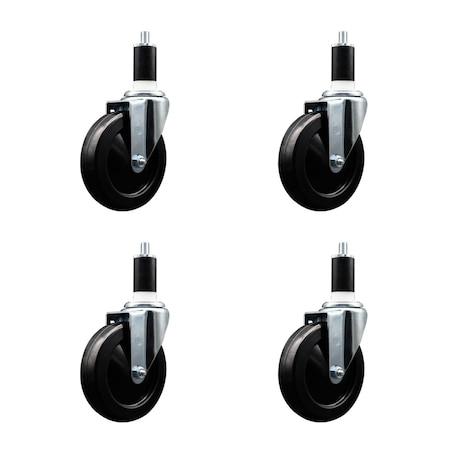 Service Caster 5'' Soft Rubber Wheel Swivel 1-3/8'' Expanding Stem Caster Set, 4PK SCC-EX20S514-SRS-138-4